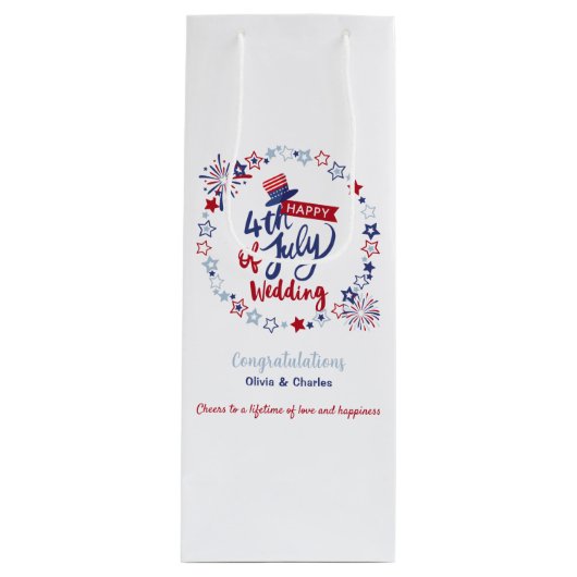 Personalized Happy 4th of July Wedding Cheers Wijn Cadeautas (Voorkant)