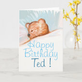 Personalized Happy Birthday card with teddy bear Kaart (Gele Bloem)