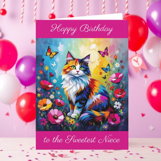 Personalized Happy Birthday for Niece Cute Cat   Kaart