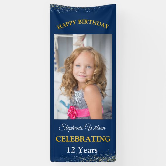 Personalized Happy Birthday Photo Celebration  Spandoek (Verticaal)