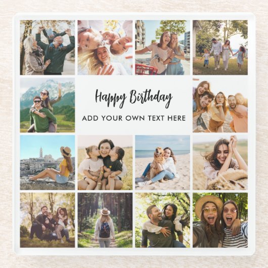 Personalized Happy Birthday Photo Collage Glazen Onderzetter (Voorkant)