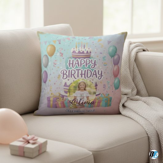 Personalized Happy Birthday Photo, Custom Name Kussen