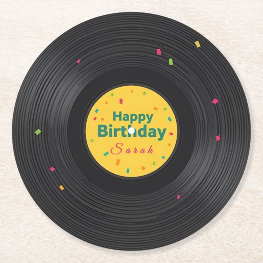 Personalized Happy Birthday Vinyl Record  Ronde Kartonnen Onderzetter (Voorkant)