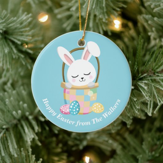 Personalized Happy Easter Bunny Baby Blue Keramisch Ornament (Boom)