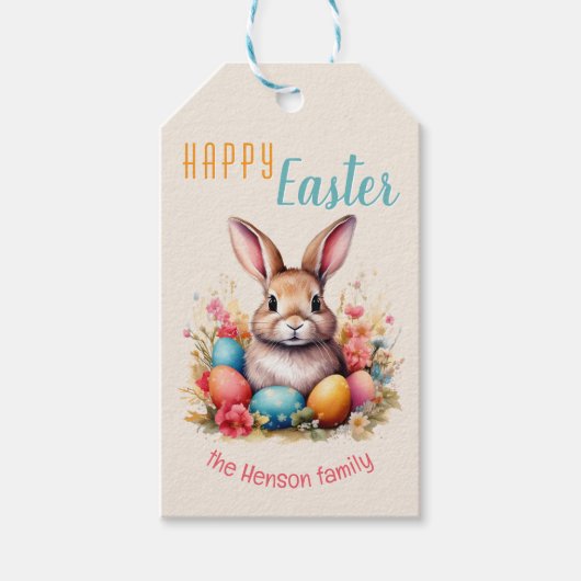 Personalized Happy Easter Bunny Eggs Family  Cadeaulabel (Voorkant)