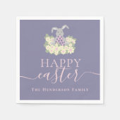 Personalized Happy Easter Cute Bunny Floral Purple Servet (Voorkant)