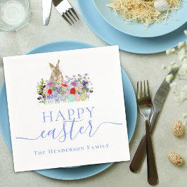 Personalized Happy Easter Cute Bunny Wildflower Servet