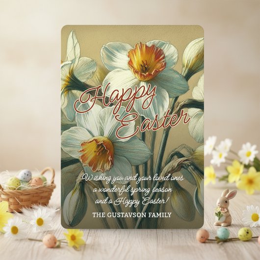 Personalized Happy Easter Daffodil Floral Card Feestdagenkaart