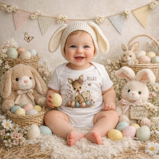 Personalized Happy Easter Deer Illustration  Romper