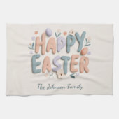 Personalized Happy Easter Family Kitchen Towel Theedoek (Horizontaal)