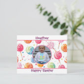 Personalized Happy Easter Lollipop Candy Photo Briefkaart (Staand voorkant)