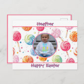 Personalized Happy Easter Lollipop Candy Photo Briefkaart (Voorkant / Achterkant)