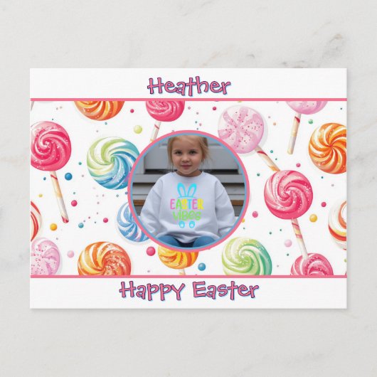 Personalized Happy Easter Lollipop Candy Photo Briefkaart (Voorkant)