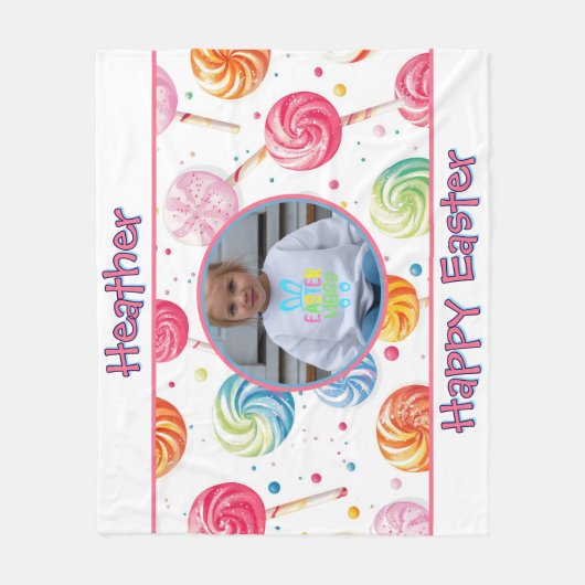 Personalized Happy Easter Lollipop Candy Photo Fleece Deken (Voorkant)