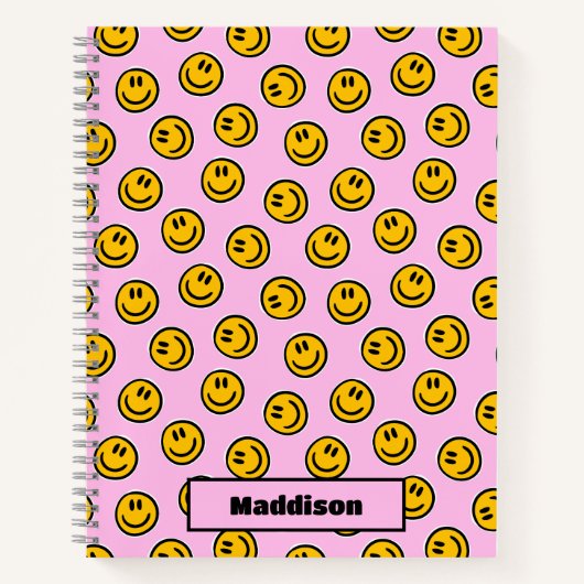 Personalized Happy Face Pastel Preppy Notebook Notitieboek (Voorkant)