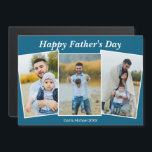Personalized Happy Father's Day Photo Magnet Card<br><div class="desc">Cute blue Happy Father's Day magnetic card with a family photo collage of a son or daughter. Personalize this cute magnet for your dad with your 3 favorite family pictures.</div>