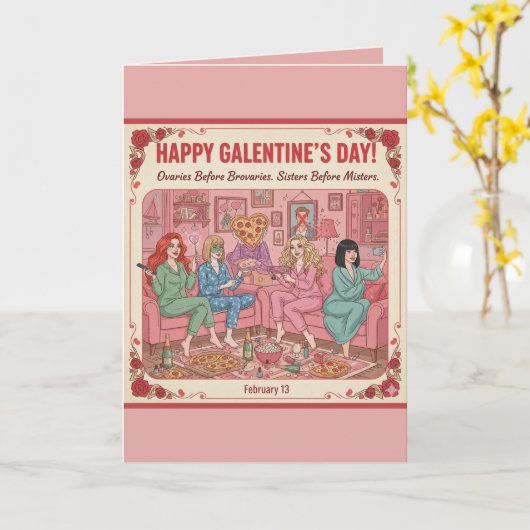 Personalized Happy Galentine's Day Pizza Card Kaart (Gele Bloem)