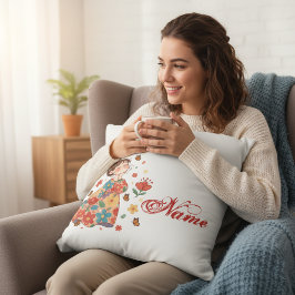 Personalized Happy Girl Floral Messy Bun Name Kussen