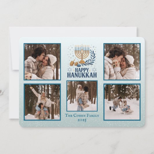 Personalized Happy Hanukkah Card with 5 Photos Feestdagenkaart (Voorkant)