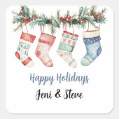 Personalized Happy Holidays Christmas Stocking  Vierkante Sticker (Voorkant)