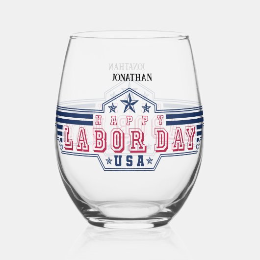 Personalized Happy Labor Day Wijnglas Zonder Voet (Voorkant)