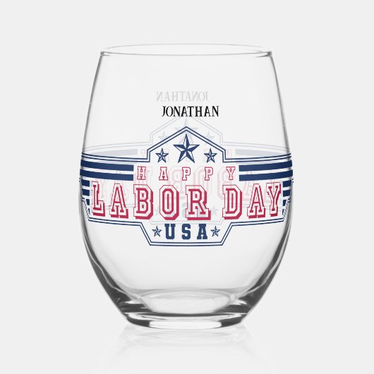 Personalized Happy Labor Day Wijnglas Zonder Voet (Achterkant)