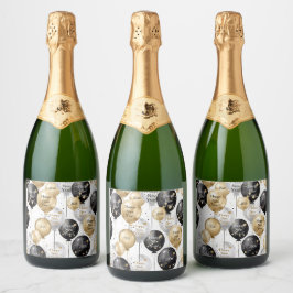 Personalized Happy New Year Party Sparkling Wijnetiket