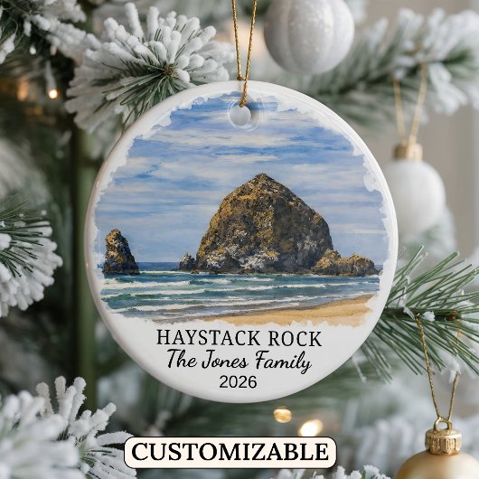 Personalized Haystack Rock Ornament, Custom Oregon Keramisch Ornament
