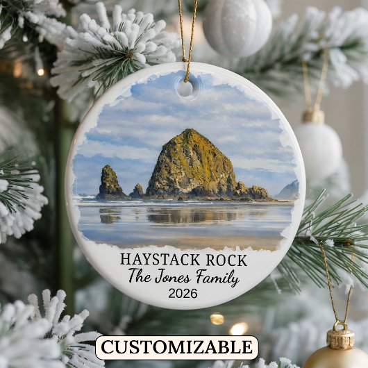Personalized Haystack Rock Ornament, Custom Oregon Keramisch Ornament
