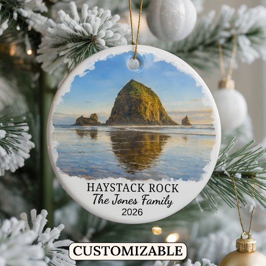 Personalized Haystack Rock Ornament, Custom Oregon Keramisch Ornament