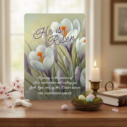 Personalized He Is Risen Crocus Floral Easter Card Feestdagenkaart