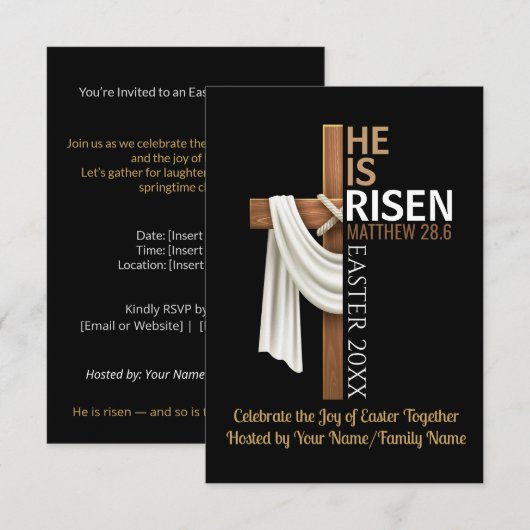 Personalized He Is Risen Easter Party Cross Kaart (Voorkant / Achterkant)