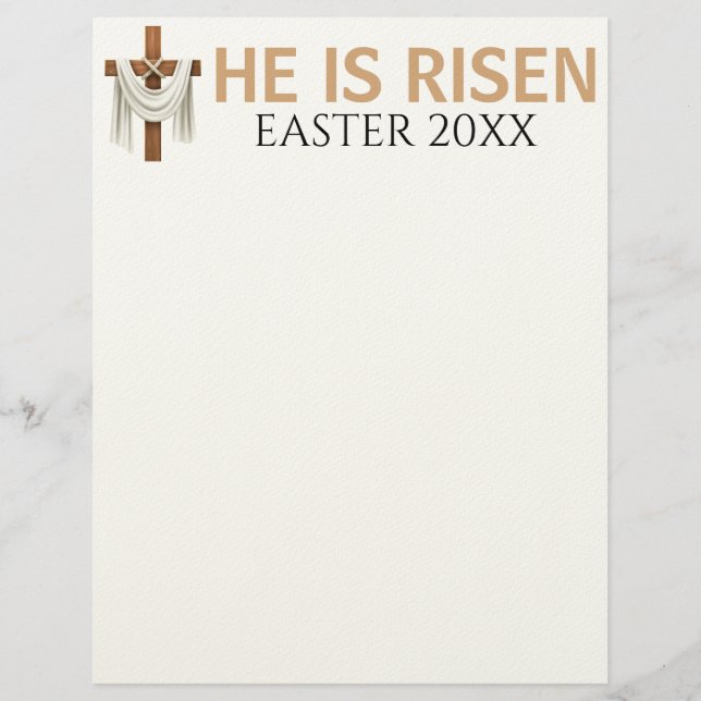 Personalized He Is Risen Vintage Easter Cross Briefhoofd (Voorkant)