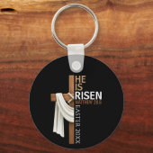 Personalized He Is Risen Vintage Easter Cross Sleutelhanger (Voorkant)