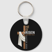 Personalized He Is Risen Vintage Easter Cross Sleutelhanger (Achterkant)