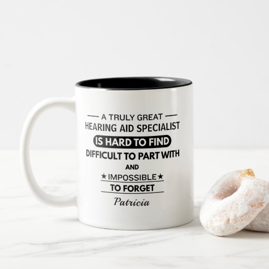 Personalized Hearing Aid Specialist Appreciation Tweekleurige Koffiemok (Met donut)