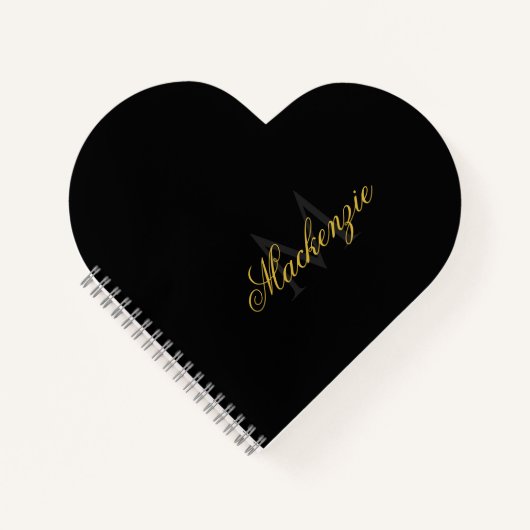 Personalized Heart Initials Heart Shaped Black Notitieboek (Voorkant)
