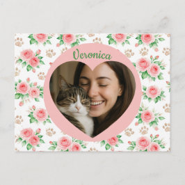 Personalized Heart Photo & Watercolor Floral  Briefkaart