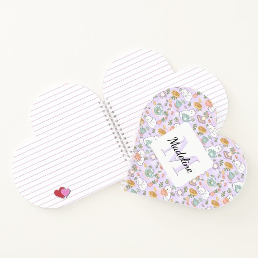 Personalized Heart Tea & Bookish Cats Pastel Girly Notitieboek (Binnen)