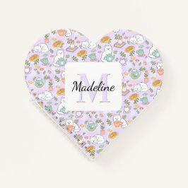 Personalized Heart Tea & Bookish Cats Pastel Girly Notitieboek