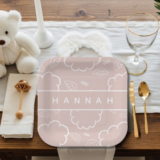 Personalized Heavenly Angel Halo Cloud  Pink   Papieren Bordje