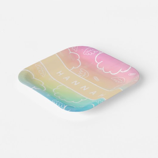 Personalized Heavenly Angel Halo Cloud  Rainbow  Papieren Bordje (Gebogen)