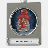 Personalized Hedgehog with Hot Drink Verzilverd Banner Ornament (Voorkant)