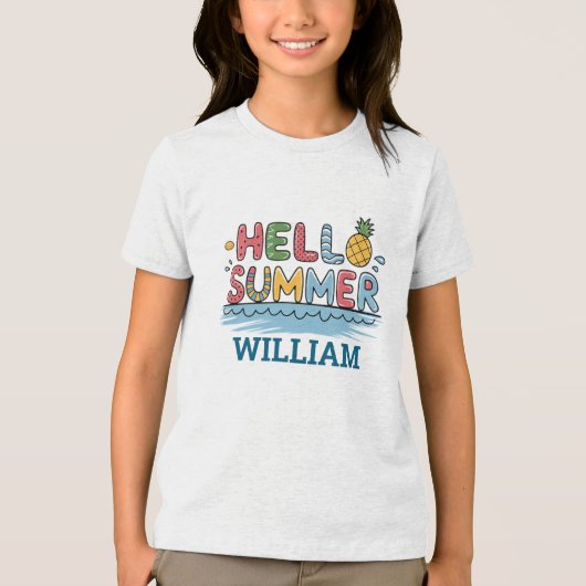 Personalized Hello Summer Family Matching Vacation Tri-Blend Shirt (Voorkant)