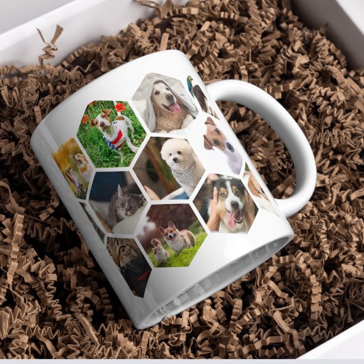 Personalized Hexagon Pet Photo Collage Dog & Cat L Koffiemok