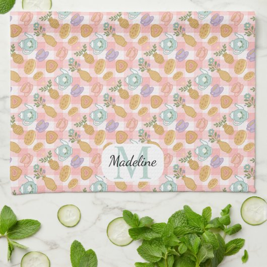 Personalized High Tea Florals Monogram Pastel Theedoek (Gevouwen)