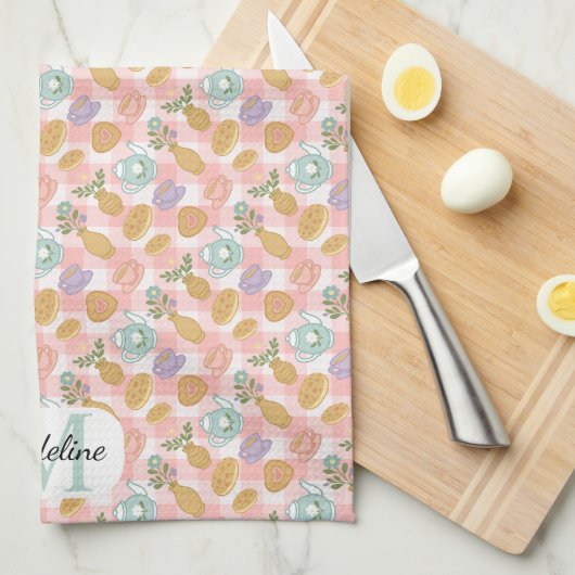 Personalized High Tea Florals Monogram Pastel Theedoek (Quarter Fold)