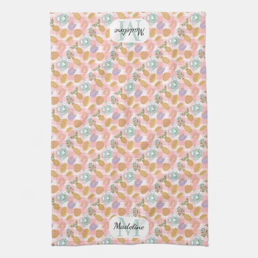 Personalized High Tea Florals Monogram Pastel Theedoek (Verticaal)