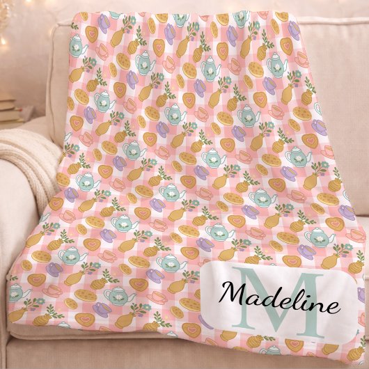 Personalized High Tea Monogram Name Pastel Pink Fleece Deken
