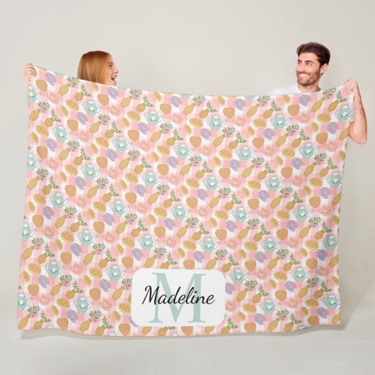 Personalized High Tea Monogram Name Pastel Pink Fleece Deken (In situ)